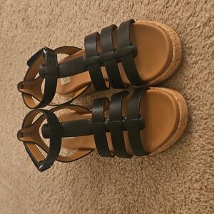 Black Strappy Sandals with Cork Sole